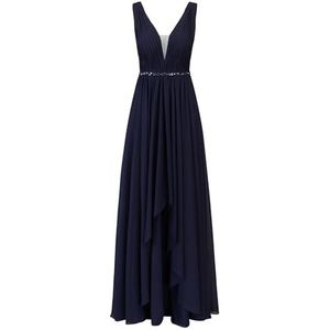 Apart avondjurk van hoogwaardig polyester materiaal met ruguitsnijding, Donkerblauw, 36