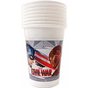 Unique Party 72238 - 200ml Captain America Burgeroorlog Plastic Cups, Pack van 8