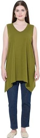 Ulla Popken - Shirt - Grasgroen - Mouwloos - Lange Pasvorm