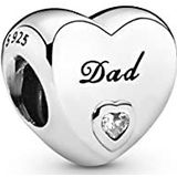 Pandora Dad Hart Charm 796458CZ, Sterling zilver Zirkonia, Zirkonia