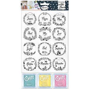 Aladine - Stamp With Love Kronen maanden – bord met 12 schuimpads + 3 stempelkussens – ideale set voor kalenders, notitieboeken en bullet journals