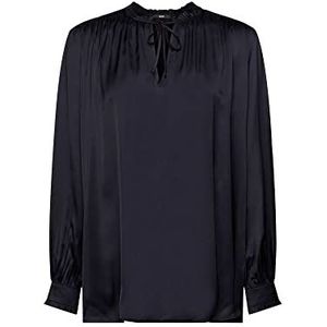 Esprit Collection Satijnen blouse met ruches, Donkerblauw, XS