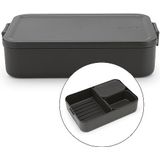 Brabantia Make & Take Bento Lunchbox, Groot, Uitneembare Vakjes voor Voedselscheiding, Deksel met Clips, Geschikt voor Diepvries, Vaatwasser- & Magnetronbestendig, Dark Grey, 26 x 17 x 6 cm