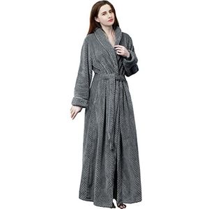 Hellomamma Vrouwen Lange Fleece Badjas Super Pluche Sjaal Kraag Dames Warme Gewaad Zachte Nachtkleding Douche Nachtjapon, 1516-grijs, L-XL