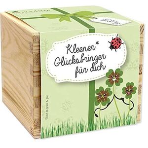 Feel Green ecobox, geluksklaver Kleener geluksbrenger voor jou, planten uit de houten kist 11 x 11 x 10 cm, Made in Austria, duurzaam cadeau-idee, kweekset