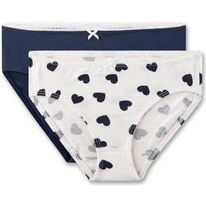 Sanetta Meisjesslips (dubbelpak) off-white & donkerblauw | Hoogwaardige en duurzame onderbroek voor meisjes van katoenmix. Inhoud: set van 2 ondergoed voor meisjes, beige, 128