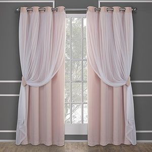Exclusieve Home Curtains Catarina gordijnen, meerlaags, massief verduisteringsgordijn en doorschijnend raamgordijn met tule oppervlak, afmetingen: 52 x 84 cm, 52 x 84 cm, roze blush