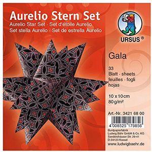Ursus Aurelio Star Gala, 34216800, vouwblaadjes, zwart/roze/rood, 33 vellen, van papier 80 g/m², ca. 10 x 10 cm, aan beide zijden bedrukt, ideaal als kerstdecoratie