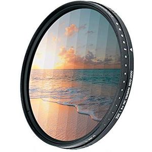 JJC 58 mm variabel ND-filter (ND2 - ND2000) lensfilter met instelbare neutrale dichtheid, 18-laagse coating, HD optisch glas, voor DSLR-cameralens, landschapsfotografie