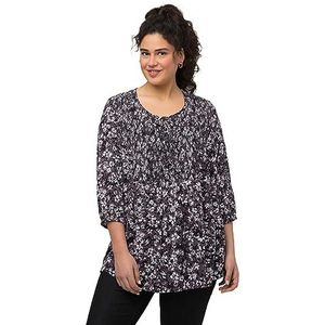 Ulla Popken Damesblouse met bloemenprint, zwart, 50/52 Grote maten