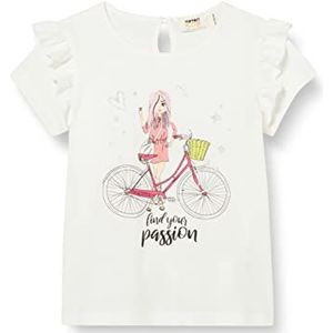 Koton T-shirt voor meisjes, slogan met ruches, korte mouwen, katoen, T-shirt, Ecru (002), 3-4 jaar
