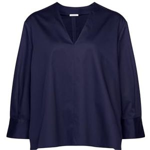 Seidensticker Damesblouse, modieuze blouse, curvy fit, V-hals, lange mouwen, stretch, katoenmix, blauw, 46 NL