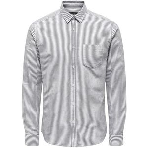Onsalvaro LS Oxford gestreept shirt, donkerblauw/strepen: wit, M