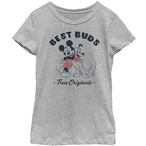 Little, Big Disney Classic Mickey Vintage Buds Girls Short Sleeve Tee Shirt, Athletic Heather, X-Small, Athletic Heather, XS