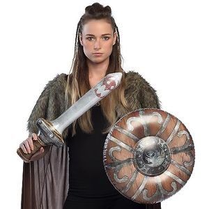 Boland 43996 - Opblaasbaar zwaard en schild, 58 cm en 45 cm, ridder, viking, gladiator, feestdecoratie zwembad en themafeest, accessoires voor verkleedkostuums