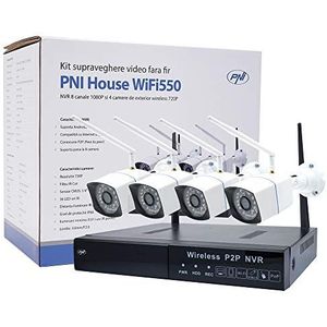 Videobewakingskit PNI House WiFi550 NVR 8 kanalen 1080P en 4 draadloze buitencamera's 720P, P2P, IP66