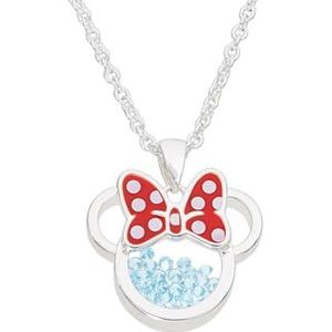 Disney Minnie Verzilverd Messing met Rood Email Boog Maart Geboortesteen Drijvende Steen Ketting CF00308SMARL-Q.PH, Eén maat, Messing, Geen edelsteen