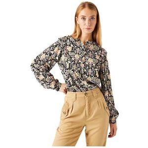 Garcia Blousetop met All Over Print en Ruches Zwart/Ecru