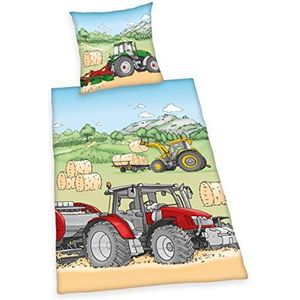 Herding Young Collection Beddengoedset, tractor, omkeerbaar motief, kussensloop 70 x 90 cm, dekbedovertrek 140 x 200 cm, katoen-renforcé, meerkleurig