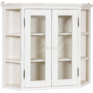 Biscottini Vitrine van massief hout, wit, 86,5 x 21,5 x 75 cm, keukenkast of vitrine voor de woonkamer, shabby chic, huisdecoratie, tentoonstellingsvitrine