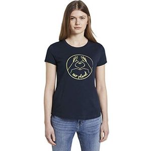 TOM TAILOR Denim Dames T-shirt met opdruk van biologisch katoen 1019031, 10360 - Real Navy Blue, M