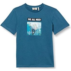 Koton Jongens T-shirt met korte mouwen van katoen met hologram, Petrolblauw (700), 3-4 Jaar