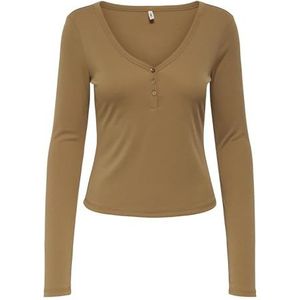 Onlfree Life L/S Placket Rib Top JRS, Toasted Coconut, L