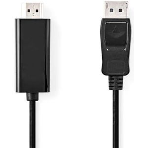 NEDIS DisplayPort-kabel, DisplayPort-stekker, HDMI™ stekker, 4K @30Hz, vernikkeld, 1,00 m, rond, pvc, zwart, plastic zak