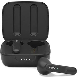 Bluetooth-hoofdtelefoon met oplaadbox, looptijd van 7 uur, kleur: zwart, ideaal voor luisteren naar muziek en telefoneren.
