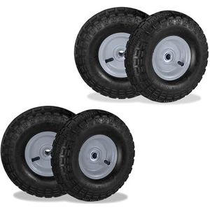 Relaxdays steekwagenwiel, set van 4, luchtband, 3.50-4, reservewiel, 16 mm as, tot 136 kg, 260x85 mm, zwart