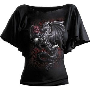 Spiral Direct dames Dragon Rose-Boat Neck Bat Sleeve Top Black T-shirt