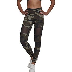 Urban Classics Camo Tech Dameslegging, mesh-legging, sportbroek voor vrouwen, in camouflagelook, verkrijgbaar in vele kleurvarianten, maten XS - 5XL, Woodcamo/zwart, L