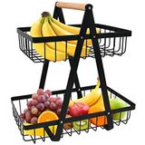 Juliyeh Fruitmand met 2 niveaus, fruitschaalhouder, broodmand, groenterek, afneembare fruithouder voor fruit, groenten, snacks in huis, keukenkantoor, met schroevendraaier