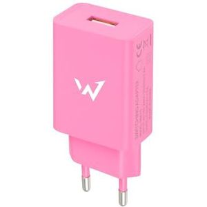W onder full-power, oplader voor smartphone en tablet, 5 mm, 1 USB-A-poort, roze, EU-stekker