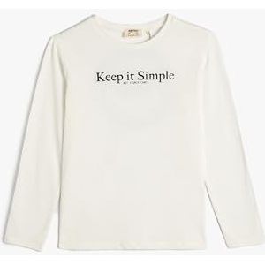 Koton Meisjes T-shirt met lange mouwen en ronde hals, slogan-thema, bedrukt katoen, ecru(010), 6-7 Jaar