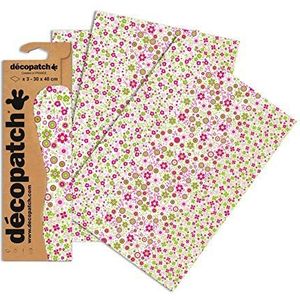 Decopatch papier nr. 571 (groen roze bloemen, 395 x 298 mm) 3-pack