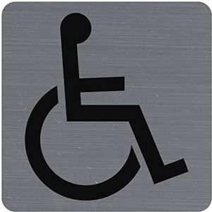Exacompta - Ref. 67191E - 1 zelfklevend deurbordje Handicap logo - Muurbordje bedrukt met bewegwijzering - Op alle steunen - Aspect geborsteld aluminium - Afmetingen : 7,5 x 7,5 cm