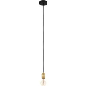 EGLO Hanglamp Yorth, 1-lamps pendellamp boven eettafel, lamp hangend voor woonkamer en eetkamer, snoerhanger van metaal in goud en zwart, E27 fitting