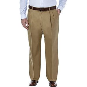 Haggar Men's Premium No Iron Classic Fit Pleat Front Casual Pant (Regular and Big & Tall Sizes), British Khaki-BT, 48W x 30L