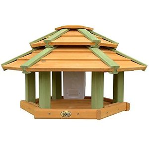 HABAU Vogelhuisje ""Tokyo"" met voedersilo en standaard - voederhuis van hout met groene accenten