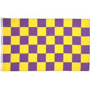 Paars en geel geruite vlag 150x90 cm - geruitte racevlaggen 90 x 150 cm - Banner 3x5 ft Hoge kwaliteit - AZ FLAG