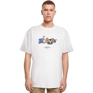 Mister Tee Brklyn T-shirt voor heren, oversized T-shirt, met print, oversized fit, streetwear, wit, 5XL