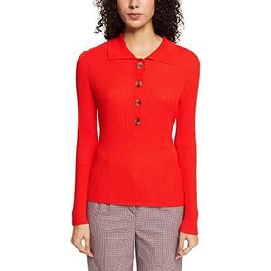 ESPRIT Pullover in geribde gebreide kraag met omgeslagen kraag, rood, XL