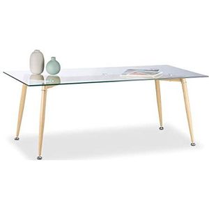 Relaxdays, doorzichtig/bruin salontafel glas, met gehard tafelblad, metalen poten in houtlook, HxBxD: 45x120x60 cm, standaard