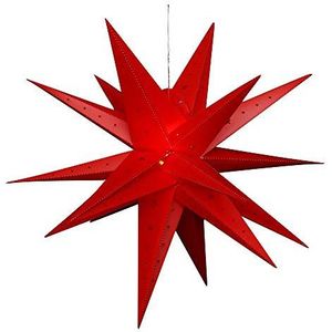 Dekohelden24 Adventsster van kunststof om open te klappen, 80 cm met 18 punten, in de kleur rood, incl. LED-verlichting en adapter, geschikt voor binnen en buiten. 833101-1