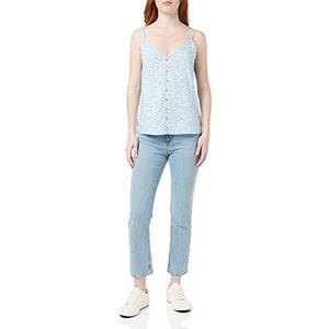 ONLY Astrid Stripe Singlet Woven Button Top, Chambray Blue/Aop: lone Flower, 34