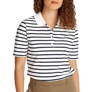 Tommy Hilfiger Dames 1985 REG Pique Polo SS WW0WW43224, blauw (Breton Ecru/Dark Night Navy Stp), XS