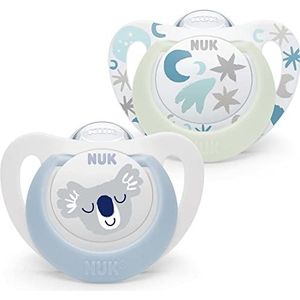 NUK Star Baby Dummy | 0-6 maanden | Dag- & Nachtfopspenen | BPA-vrije siliconen | blauwe koala | 2 tellen