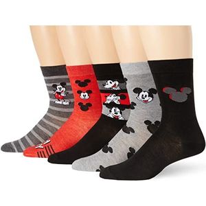 Disney Mickey Mouse Men's 5 Pack Crew Socks, Red Black Multi, 10-13