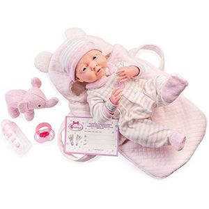 JC TOYS La Newborn pasgeborenen, 38 cm, zacht lichaam, inclusief romper, zak en 5 accessoires, roze, ontworpen in Spanje door Berenguer, 2 jaar